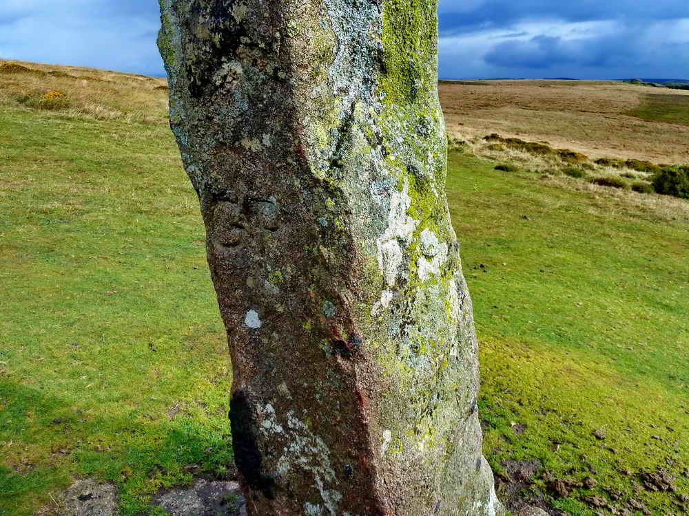 The stone bears three land markers, here GP = Gidleigh Parish and DC = Duchy of Cornwall.