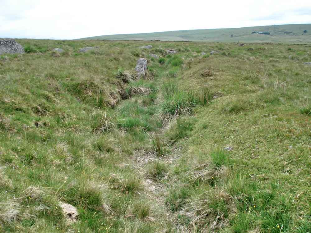 Looking west along the dry Wheal Emma Leat. SX 62800 70210